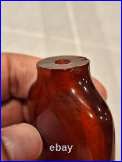 Rare- Antique Chinese Qing Dynasty Amber Snuff Bottle with Wood Stand