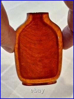 Rare- Antique Chinese Qing Dynasty Amber Snuff Bottle with Wood Stand