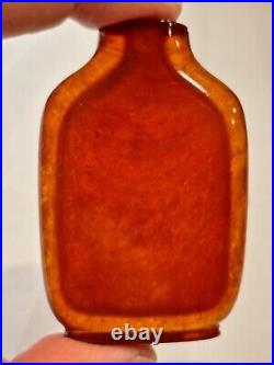 Rare- Antique Chinese Qing Dynasty Amber Snuff Bottle with Wood Stand