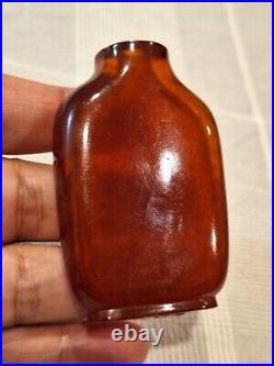 Rare- Antique Chinese Qing Dynasty Amber Snuff Bottle with Wood Stand