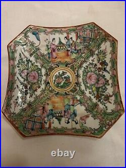 Rare Vintage 19th Century Chinese 8 Octagon Rose Medallion Qing Dynasty Plate