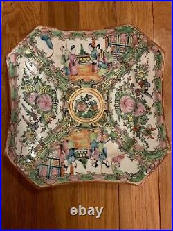 Rare Vintage 19th Century Chinese 8 Octagon Rose Medallion Qing Dynasty Plate